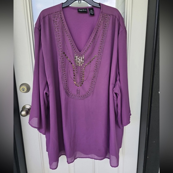 Maggie Barnes Womens Tunic Plus Sz 6X (38/40) Purple Blouse Studded Embellished - Picture 2 of 11